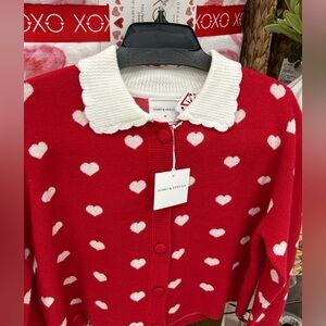 Valentines Red Knit Cardigan Hearts Elegant Collar ❤️